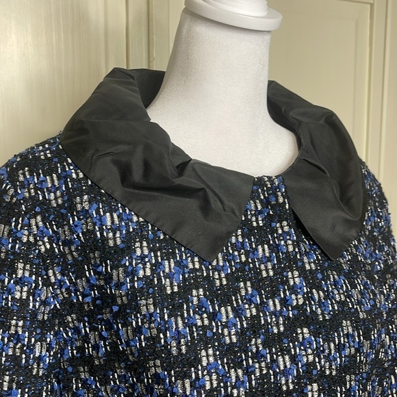 DONCASTER Women’s Blue Tweed Jacket - Sz 14 Ruffle Collar Career - Picture 3 of 12